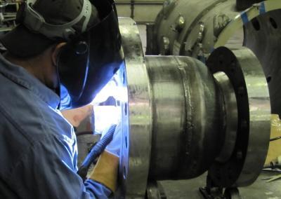 GTAW Pipe Welding With Welding Hood On